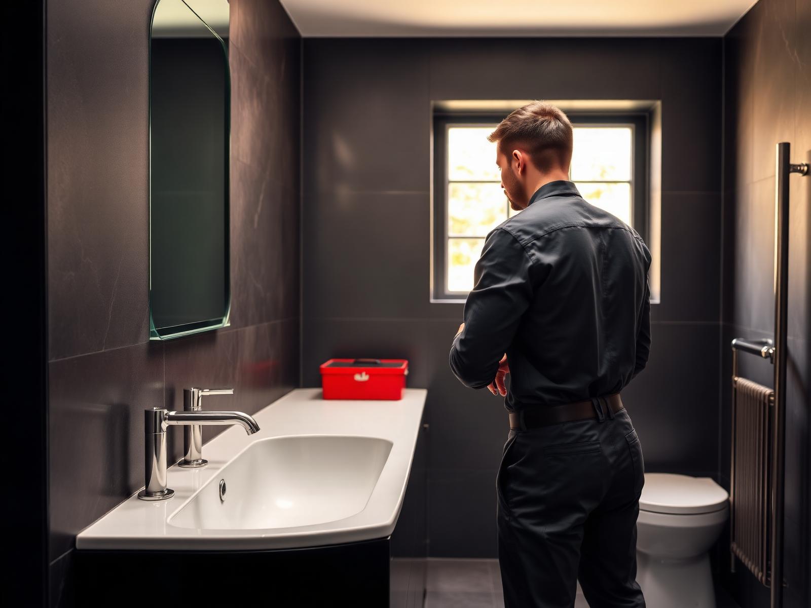 Επαγγελματίας υδραυλικός της P.K PLUMBING σε σύγχρονο μπάνιο